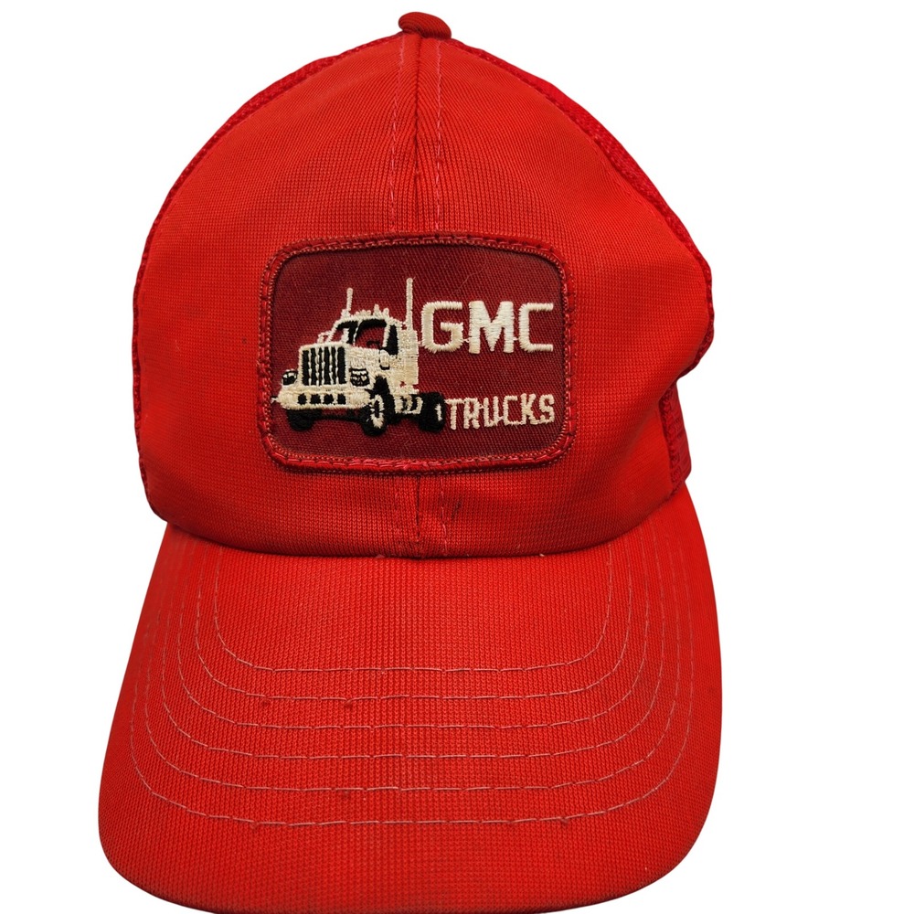Vintage GMC Trucks Red Mesh Trucker Hat Snapback Cap Made in Korea Retro Mens‎